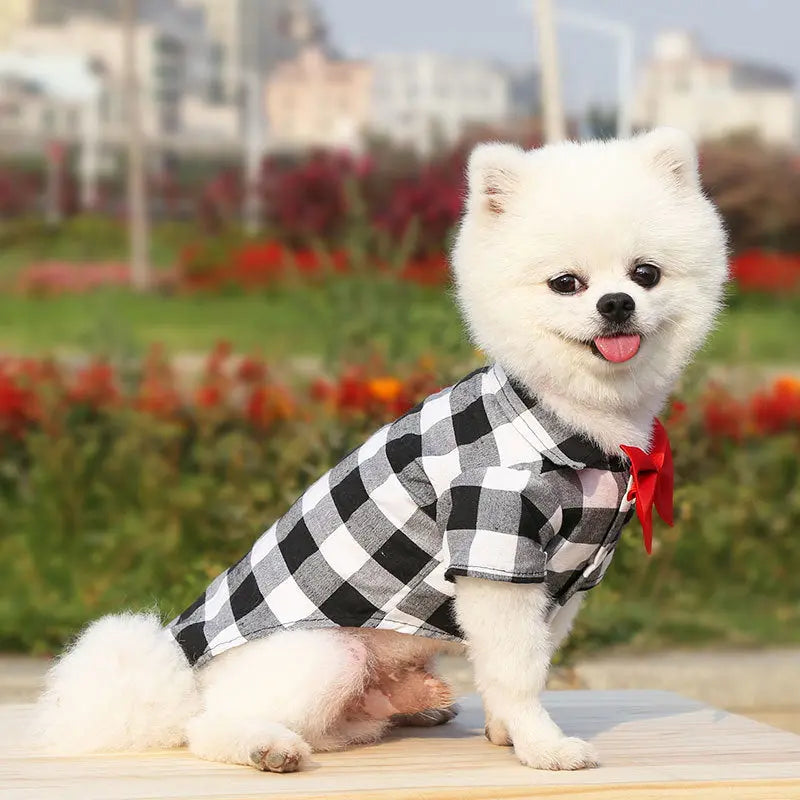 Spring Summer Autumn Dog Plaid/Checked Shirts Pets Cats Dog Clothes with Bow Tie  Killer Products