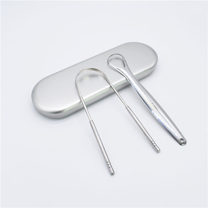 Shiny Steel Tongue Cleaner Set - Oral Hygiene Tools