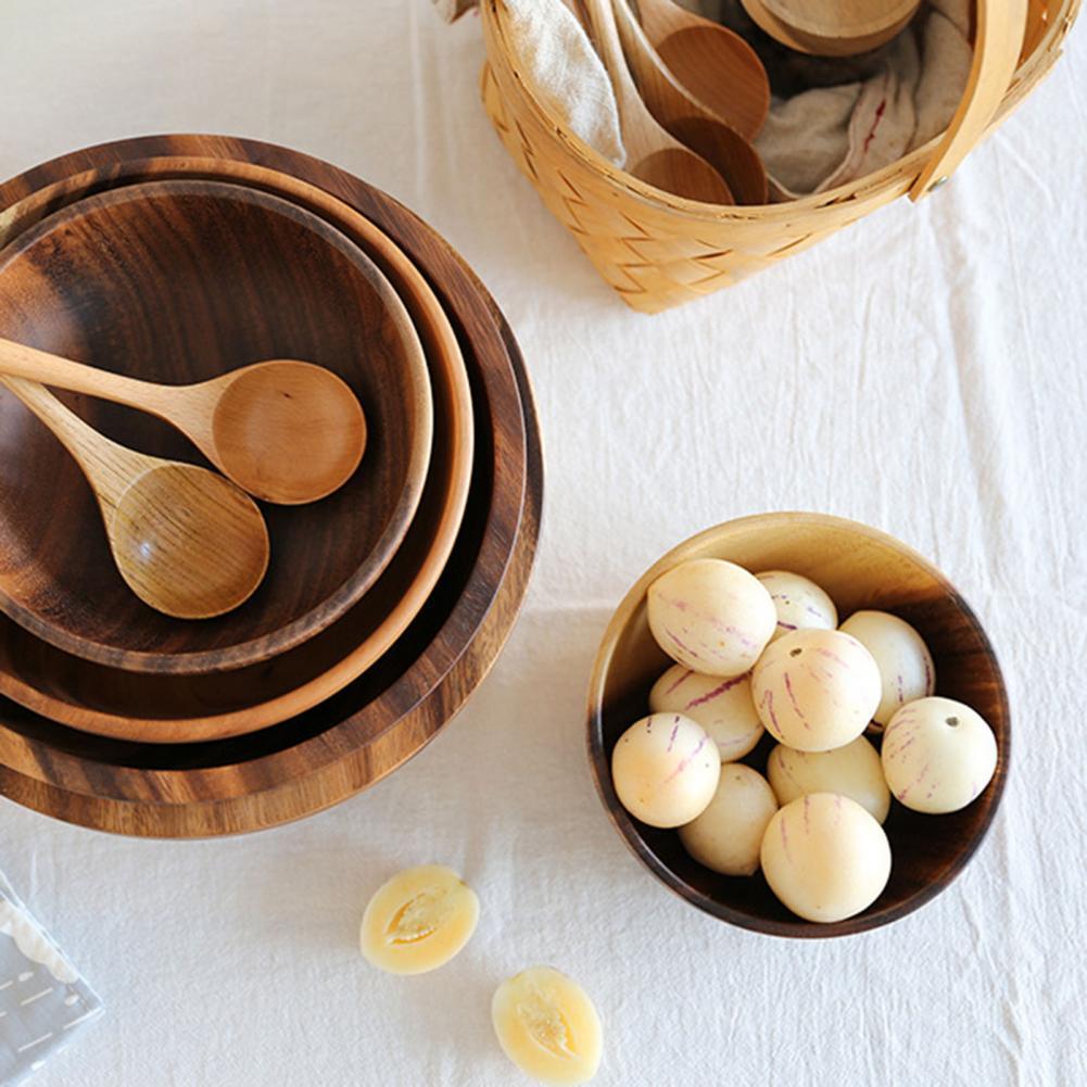 Natural Wooden Bowl: Elegant Kitchen & Restaurant Food Container