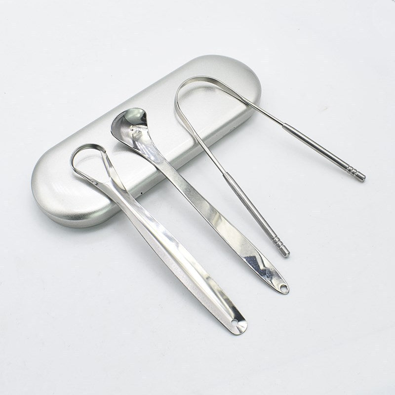 Shiny Steel Tongue Cleaner Set - Oral Hygiene Tools