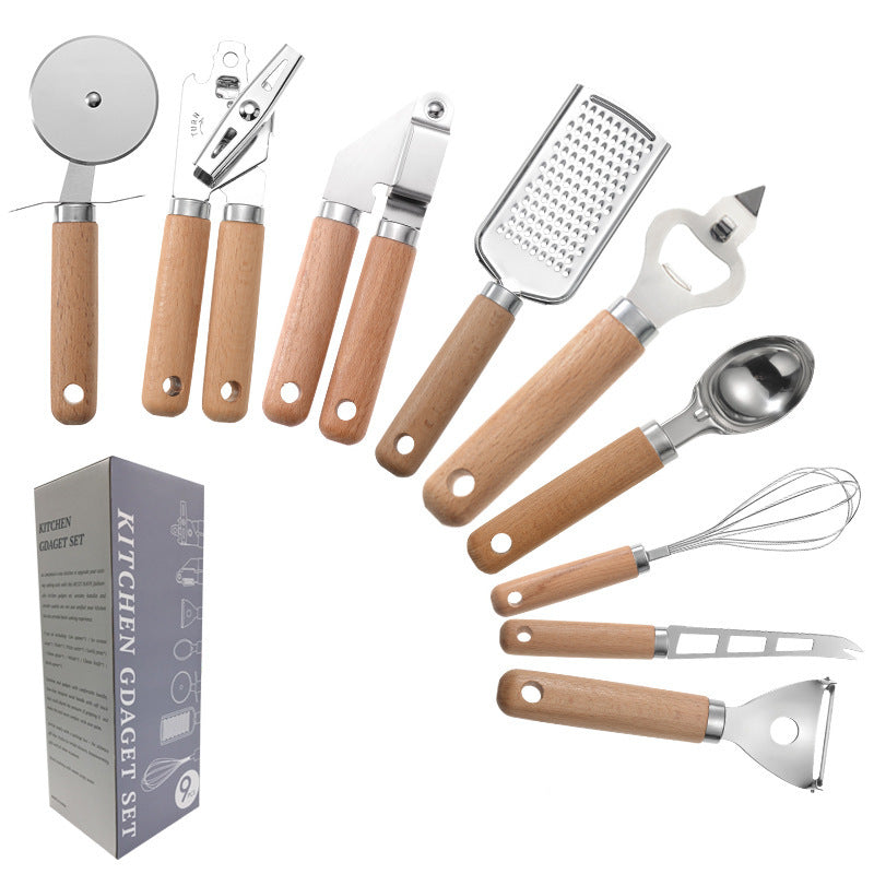 Wooden Handle Kitchen Tool Set: Modern & Versatile