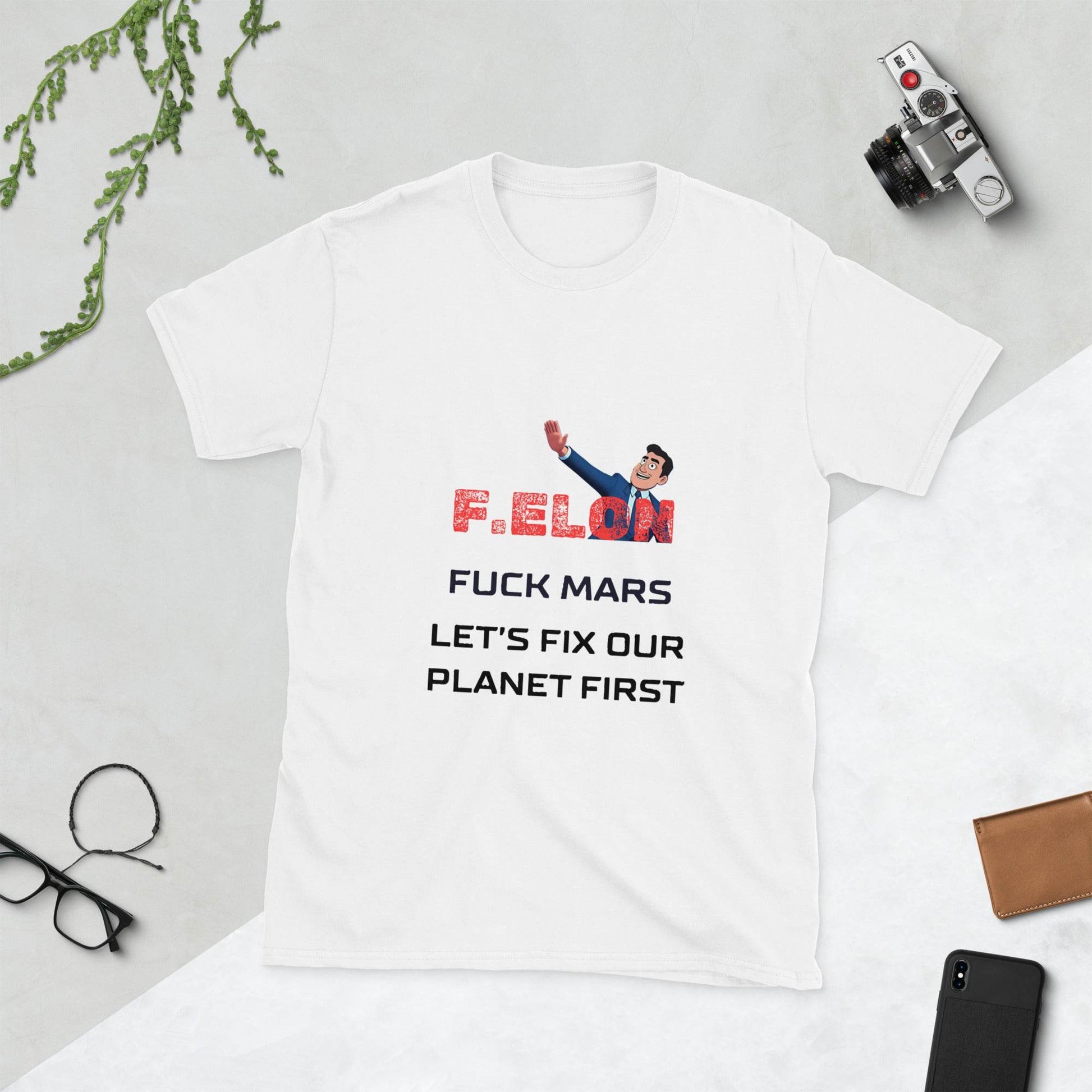 F.ELON F**k Mars, let's fix our planet first Poli-Tee in white - Killer Products
