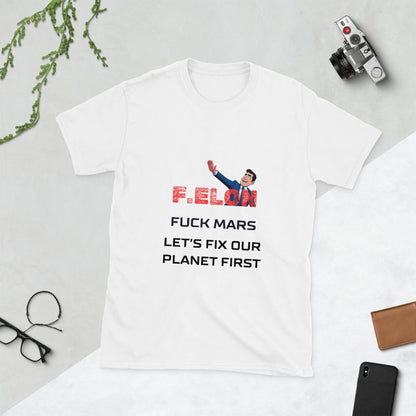 F.ELON F**k Mars, let's fix our planet first Poli-Tee in white - Killer Products
