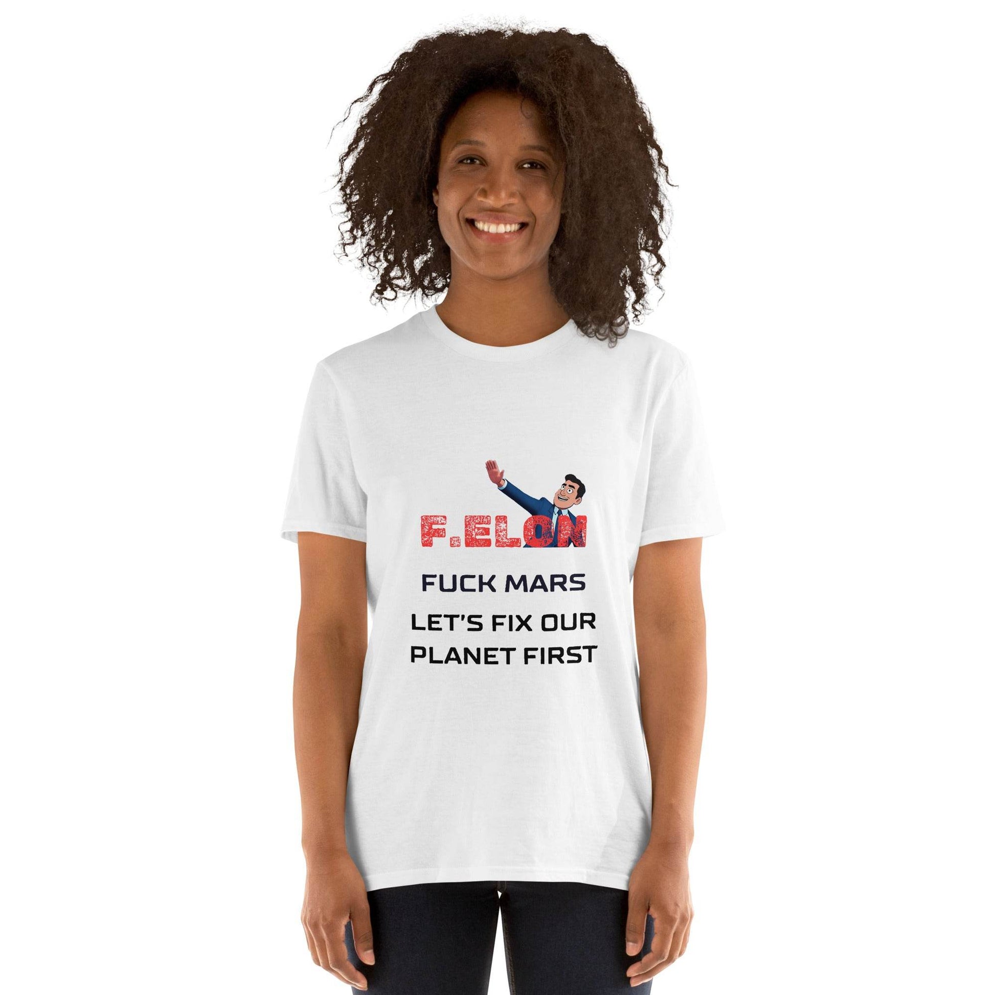 F.ELON F**k Mars, let's fix our planet first Poli-Tee in white - Killer Products