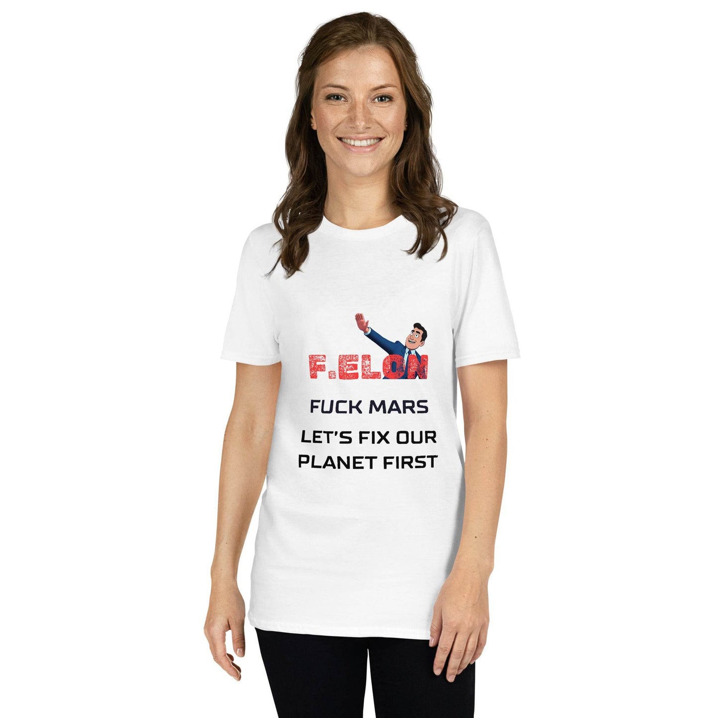 F.ELON F**k Mars, let's fix our planet first Poli-Tee in white - Killer Products