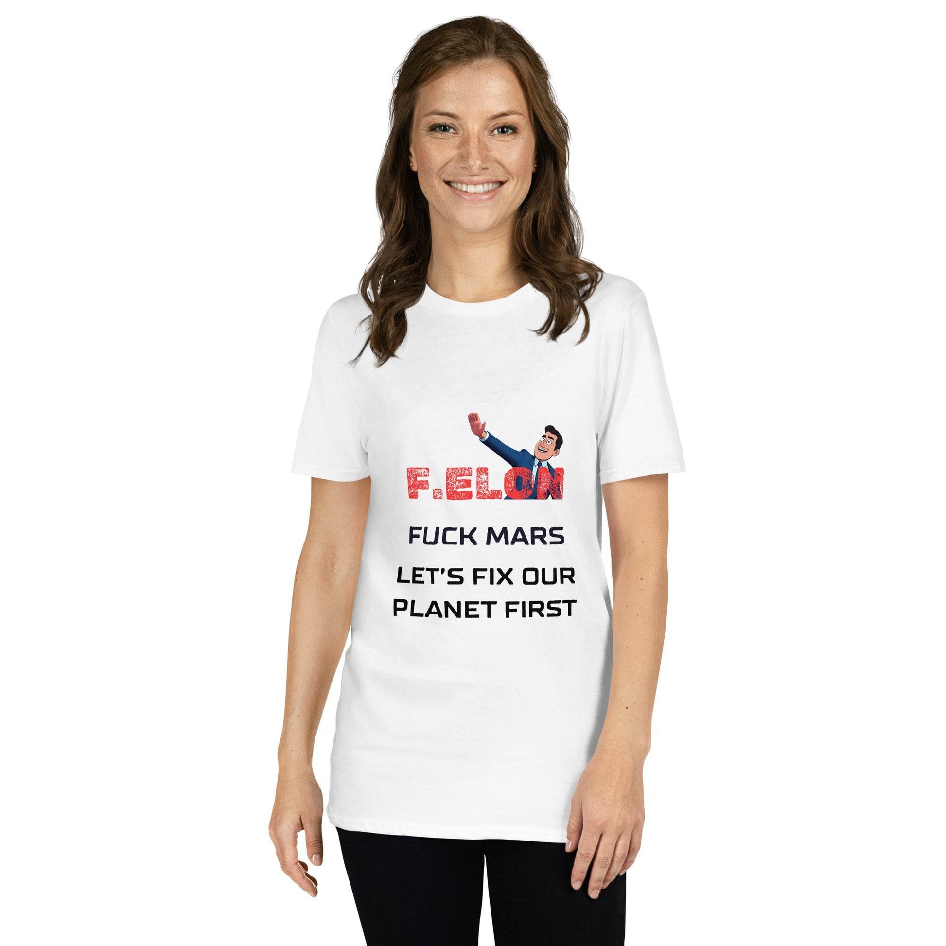 F.ELON F**k Mars, let's fix our planet first Poli-Tee in white - Killer Products